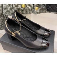 Sumptuous Chanel Lambskin and Patent Leather Pumps with Chain Black 122834