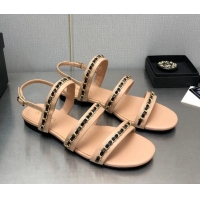 Good Product Chanel Lambskin Flat Sandals with CHain G39549 Beige 122968