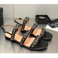 Trendy Design Chanel Lambskin Flat Sandals with CHain G39549 Black 122970