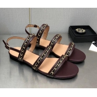 Classic Hot Chanel Lambskin Flat Sandals with CHain G39549 Burgundy 122974