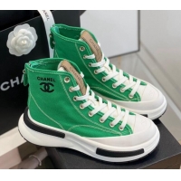 Sophisticated Chanel Canvas High top Sneakers Green 122977