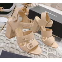 Low Price Chanel Lambskin Embroidered Strap Sandals with CC Stud Nude 122987