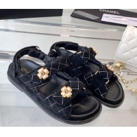 Trendy Design Chanel Quilted Suede Strap Flat Sandals G35927 Black 1229115