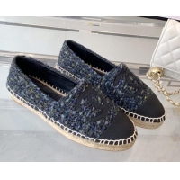 Classic Hot Chanel Tweed Espadrilles Navy Blue 1229118