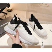 Good Quality Chanel Quilted Fabric & Suede Sneakers G39070 White/Black 012907