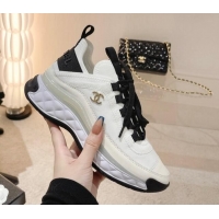 Hot Style Chanel Fabric & Suede Sneakers G39070 White/Black 012910