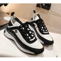 Top Grade Chanel Fabric & Suede Sneakers G39070 White/Black 012917