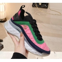 Grade Quality Chanel Quilted Fabric & Suede Sneakers G39070 Bright Pink/Green 012920