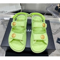 Classic Hot Chanel Patent Leather Strap Flat Sandals with CC Buttom G35927 Green 012926