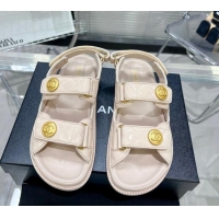 Good Quality Chanel Patent Leather Strap Flat Sandals with CC Buttom G35927 Nude Pink 012927