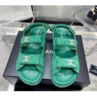 Best Product Chanel Suede Strap Flat Sandals with Crystal CC G35927 Green 012931