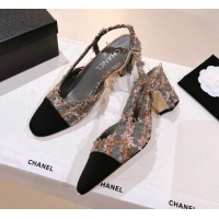 Grade Chanel Tweed & Grosgrain Slingback Pumps 6.5cm G31318 Grey/Pink