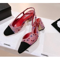 Sumptuous Chanel Tweed & Grosgrain Slingback Pumps 6.5cm G31318 Pink/Burgundy/Black