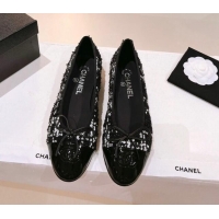 Hot Style Chanel Glittered Tweed Ballerinas Flat G02819 Black/White