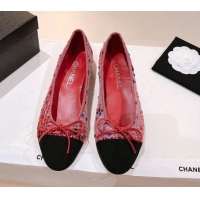 Best Product Chanel Tweed Ballerinas Flat G02819 Pink/Burgundy/Black