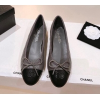 Pretty Style Chanel Quilted Leather Ballerinas Flat with Bow G02819 Grey/Black