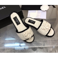 Top Grade Chanel Crochet Flat Slide Sandals G39059 White/Black 012952