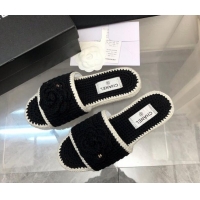 Perfect Chanel Crochet Flat Slide Sandals G39059 Black/White 012953