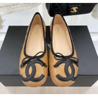 Low Cost Chanel CC Quilted Lambskin Ballerinas Brown 012954