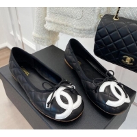 Top Design Chanel CC Quilted Lambskin Ballerinas Black 012955