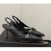 New Design Chanel Calfskin Slingback Pumps 7cm with Bow Black 020734