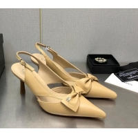 Best Price Chanel Calfskin Slingback Pumps 7cm with Bow Beige 020735