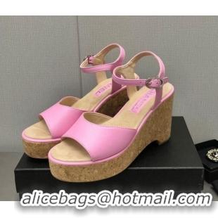 Discount Chanel Calfskin Wedge Platform Sandals 8cm Pink 020737