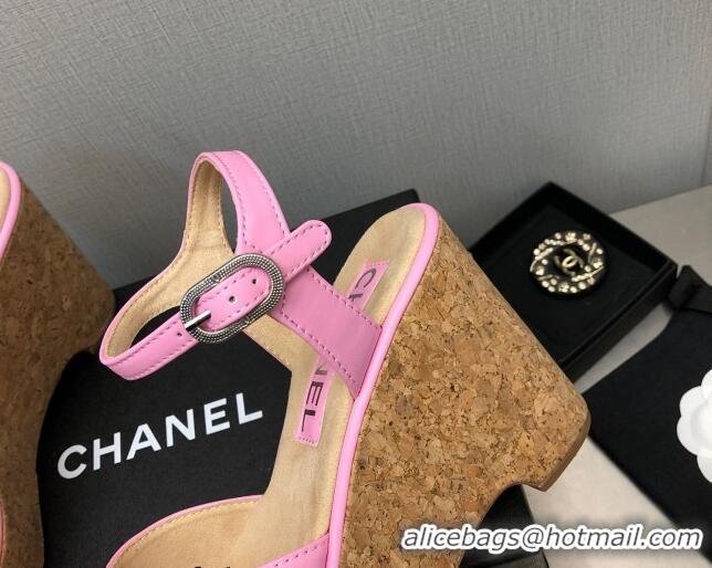 Discount Chanel Calfskin Wedge Platform Sandals 8cm Pink 020737