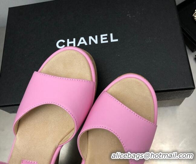 Discount Chanel Calfskin Wedge Platform Sandals 8cm Pink 020737