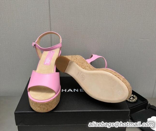 Discount Chanel Calfskin Wedge Platform Sandals 8cm Pink 020737