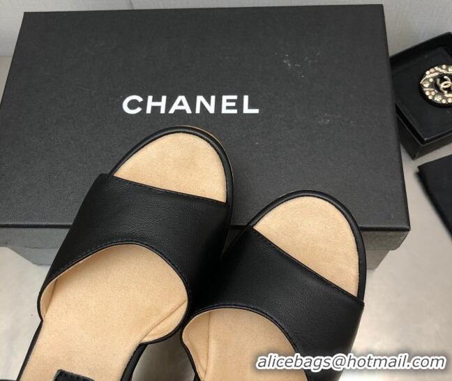 Sumptuous Chanel Calfskin Wedge Platform Sandals 8cm Black 020738