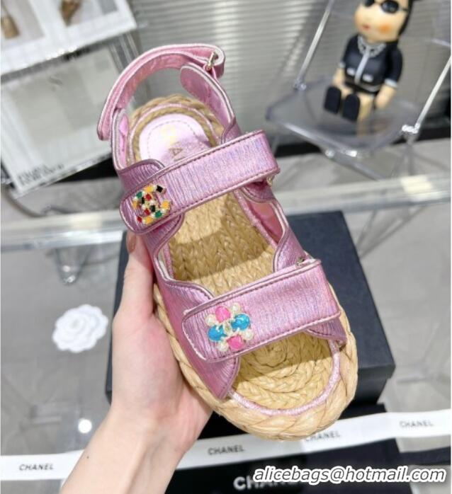 Purchase Chanel Pleated Strap Flat Sandals with Stones G35927 Pink 020745