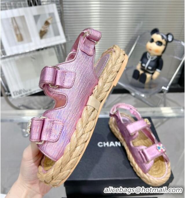 Purchase Chanel Pleated Strap Flat Sandals with Stones G35927 Pink 020745