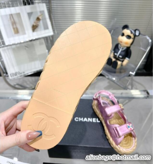 Purchase Chanel Pleated Strap Flat Sandals with Stones G35927 Pink 020745