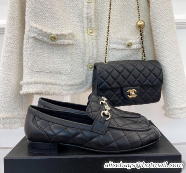 Top Grade Chanel Quilted Lambskin Loafers Black 020749