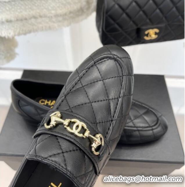 Top Grade Chanel Quilted Lambskin Loafers Black 020749