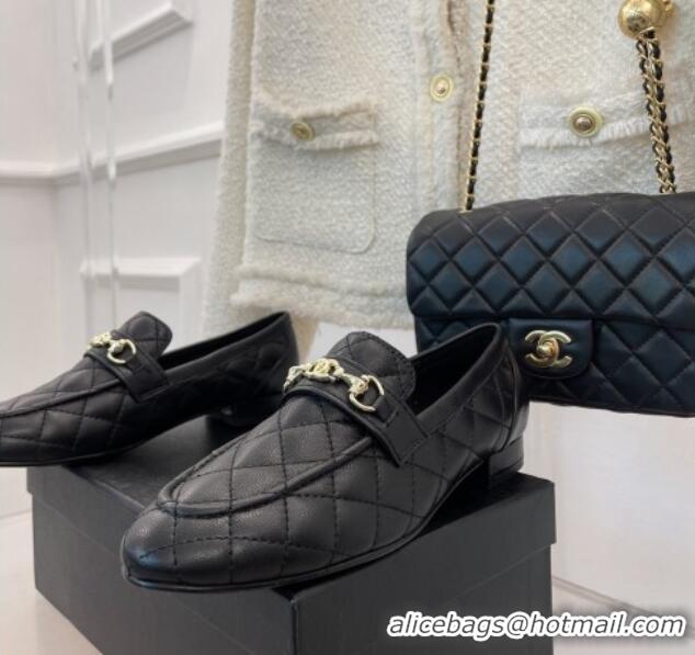 Top Grade Chanel Quilted Lambskin Loafers Black 020749