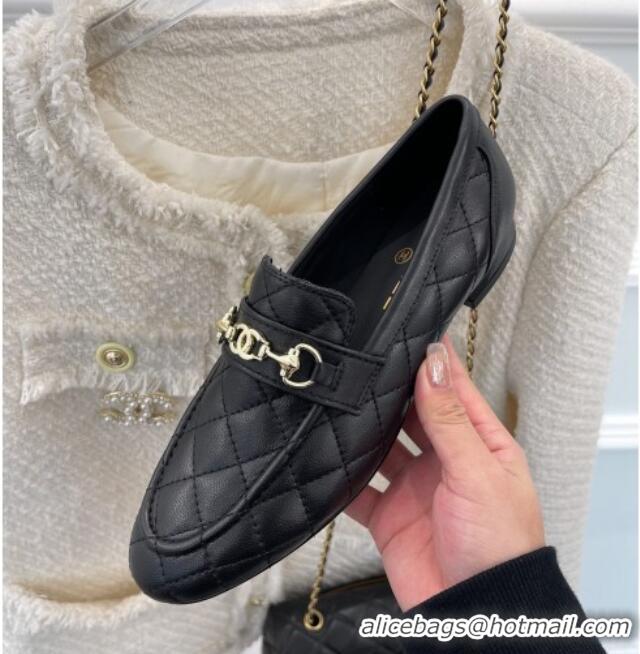 Top Grade Chanel Quilted Lambskin Loafers Black 020749