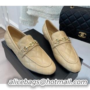 Hot Style Chanel Quilted Lambskin Loafers Beige 020750