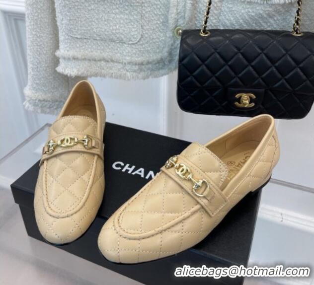 Hot Style Chanel Quilted Lambskin Loafers Beige 020750