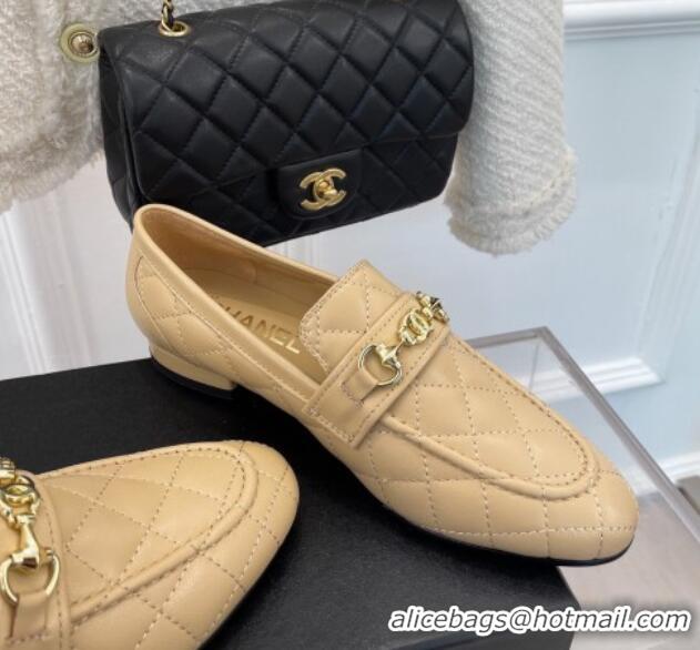 Hot Style Chanel Quilted Lambskin Loafers Beige 020750