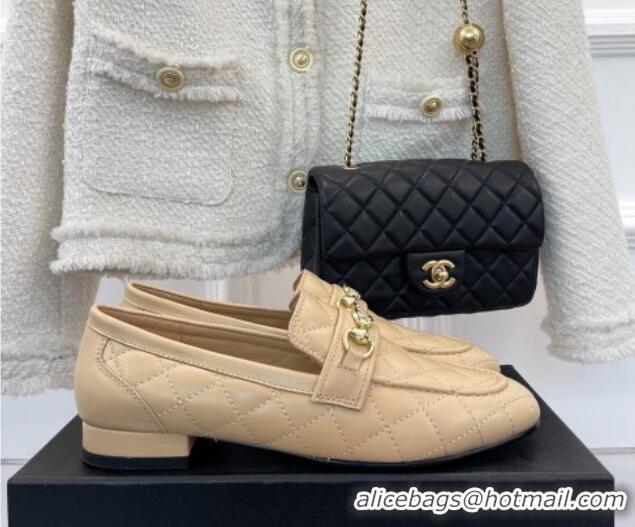 Hot Style Chanel Quilted Lambskin Loafers Beige 020750