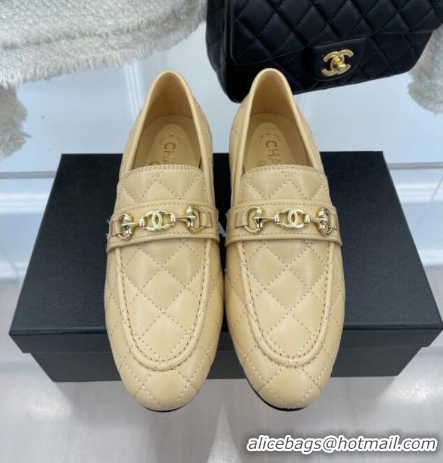 Hot Style Chanel Quilted Lambskin Loafers Beige 020750