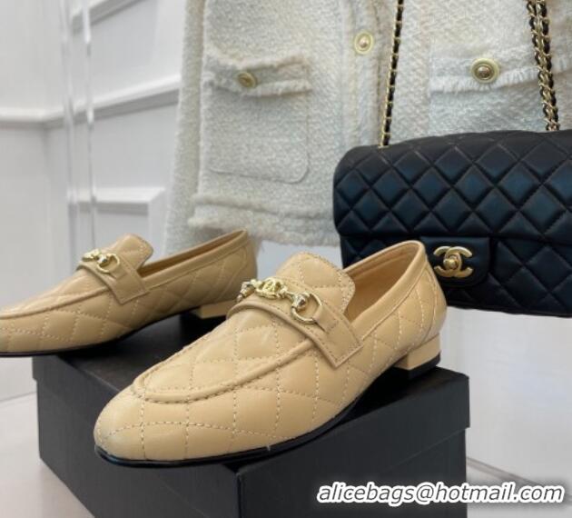 Hot Style Chanel Quilted Lambskin Loafers Beige 020750