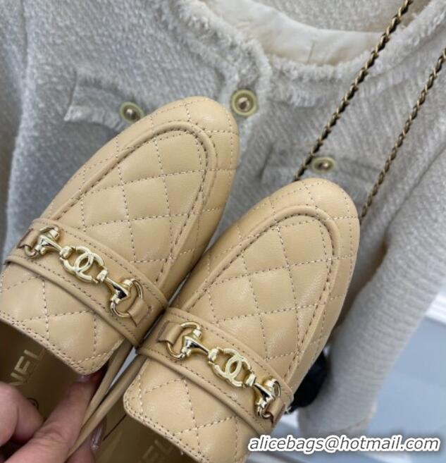 Hot Style Chanel Quilted Lambskin Loafers Beige 020750