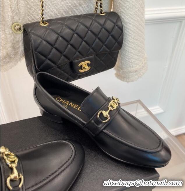 Popular Style Chanel Calfskin Loafers Black 020751