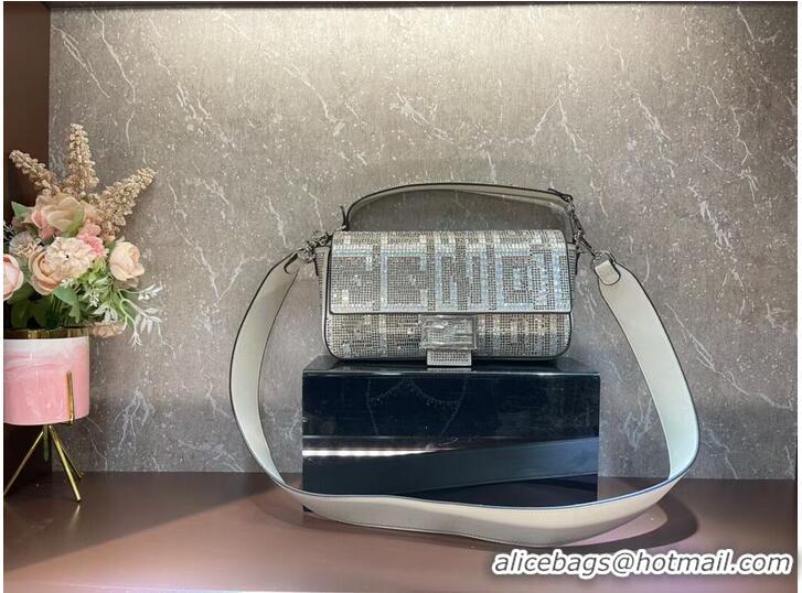 Pretty Style Fendi Baguette crystals and leather bag F0961 silvery