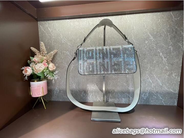 Pretty Style Fendi Baguette crystals and leather bag F0961 silvery