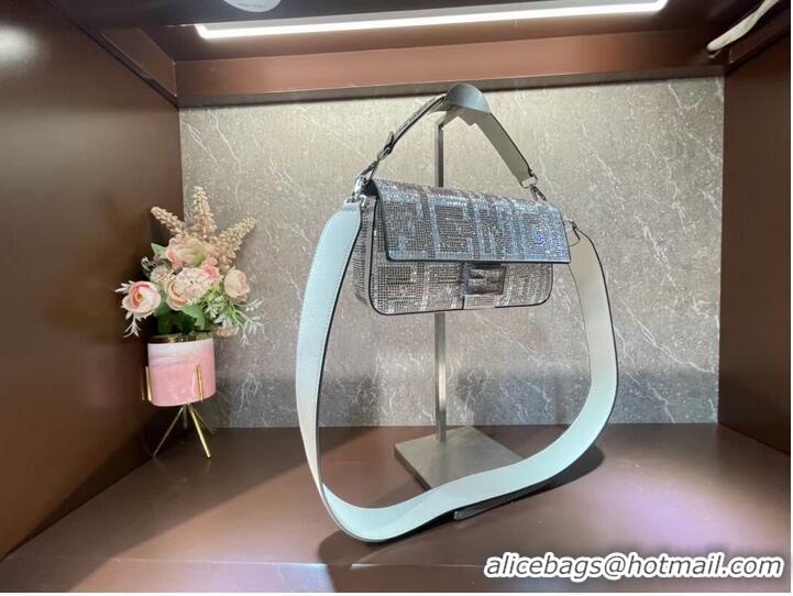 Pretty Style Fendi Baguette crystals and leather bag F0961 silvery