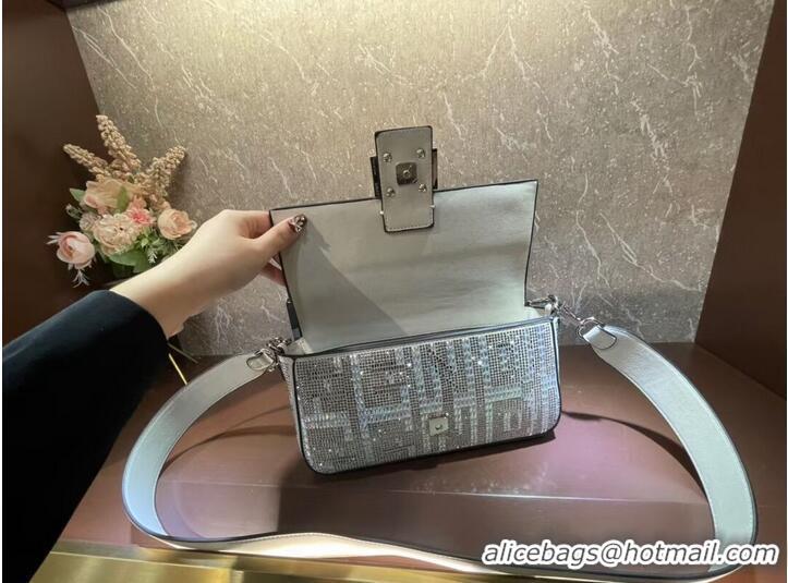 Pretty Style Fendi Baguette crystals and leather bag F0961 silvery